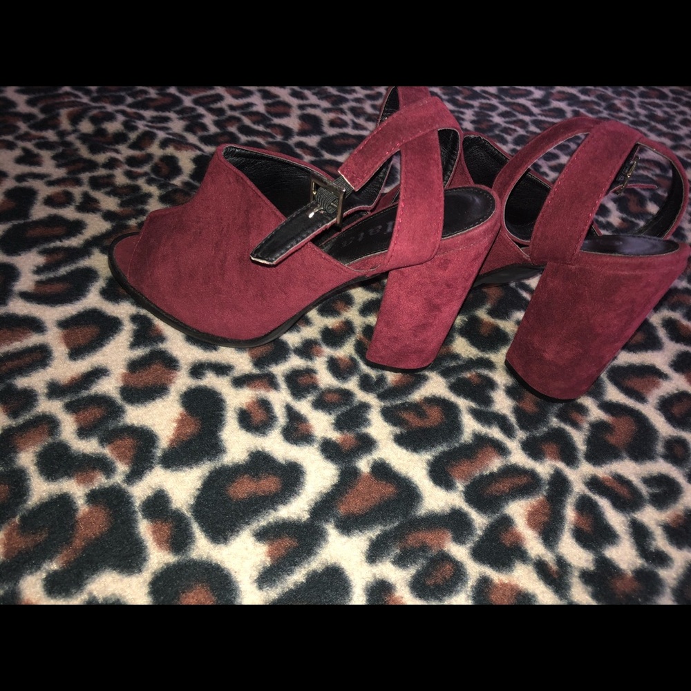 Wine Suede Chunky Heel